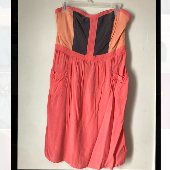Strapless color block fun summer dress with smocking in back and POCKETS! XL - Picture 1 of 7